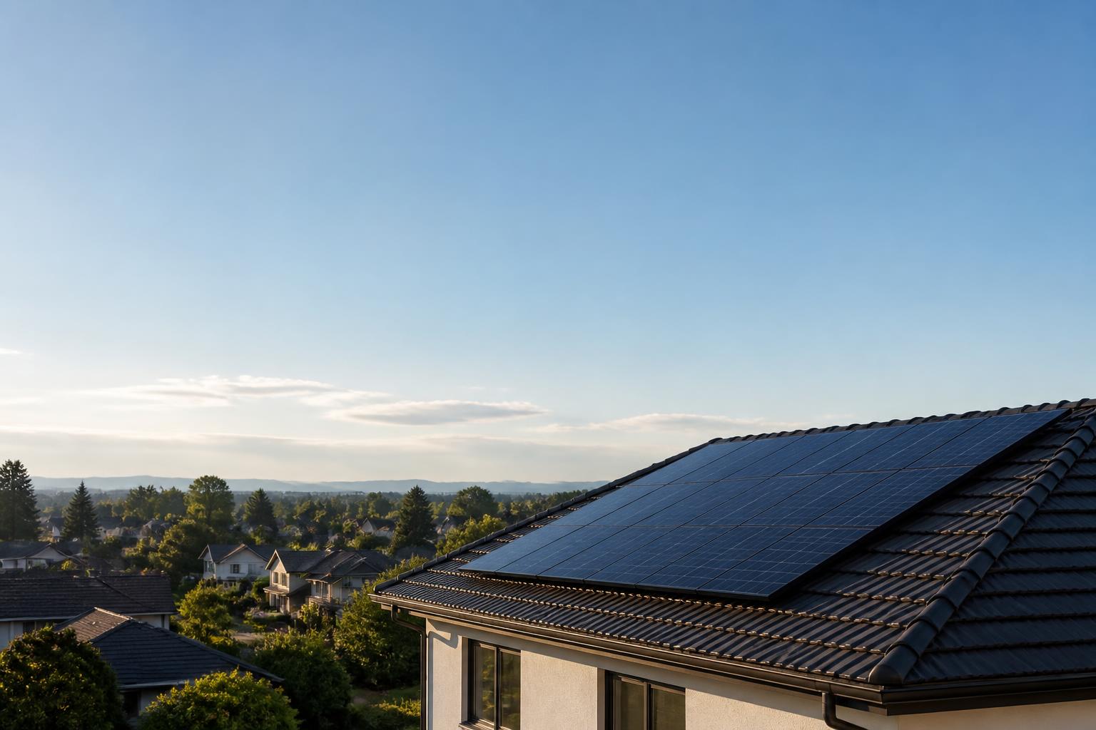 Clean solar roof with open sky and space for text overlay